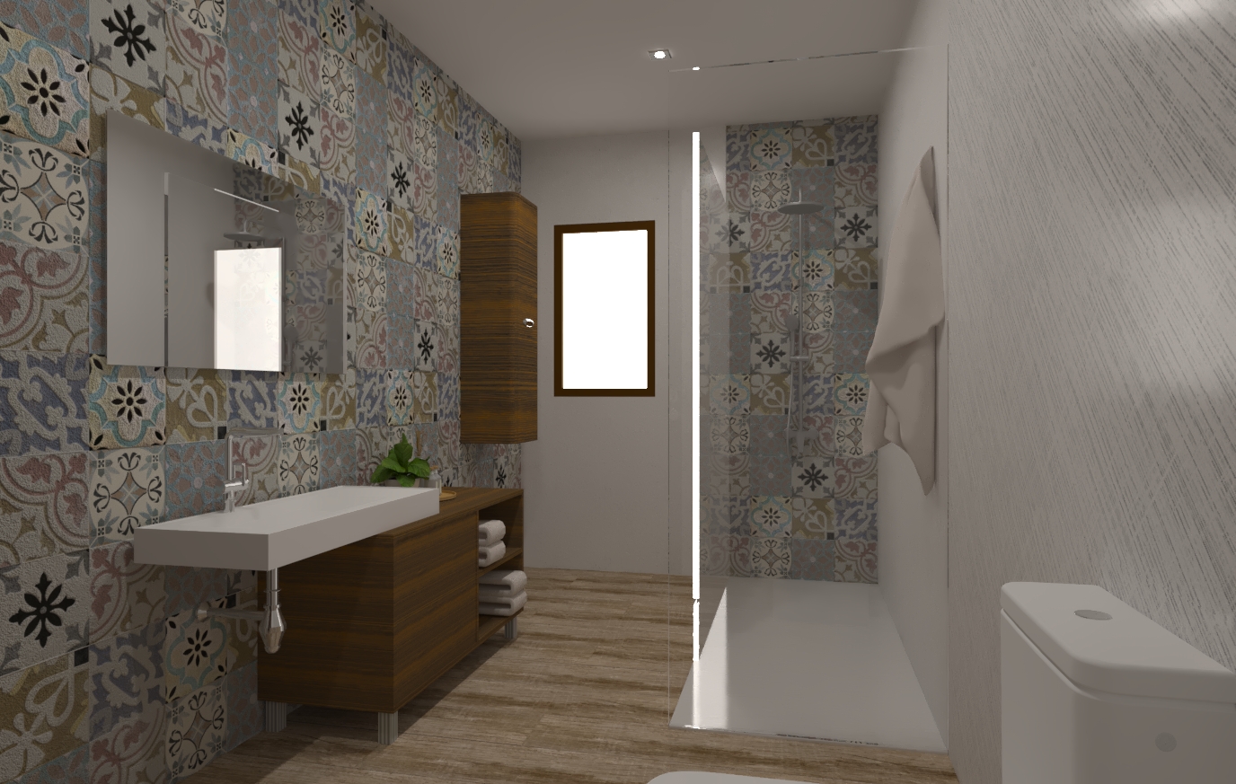 Baño Mix de imitación baldosa hidráulica